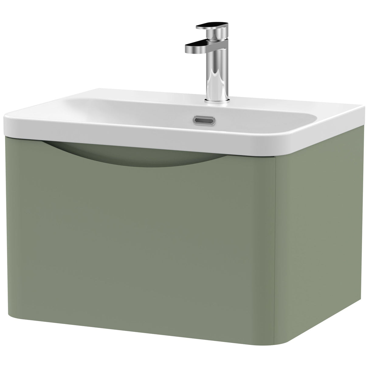 Nuie Lunar 600mm Wall Hung 1 Drawer Vanity Unit & Basin Satin Green LUN805B