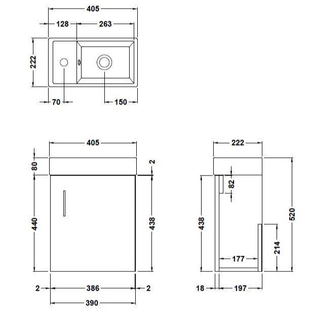 Nuie Vault 400mm Wall Hung 1 Door Vanity Unit & Basin Anthracite Woodgrain MIN009 LD