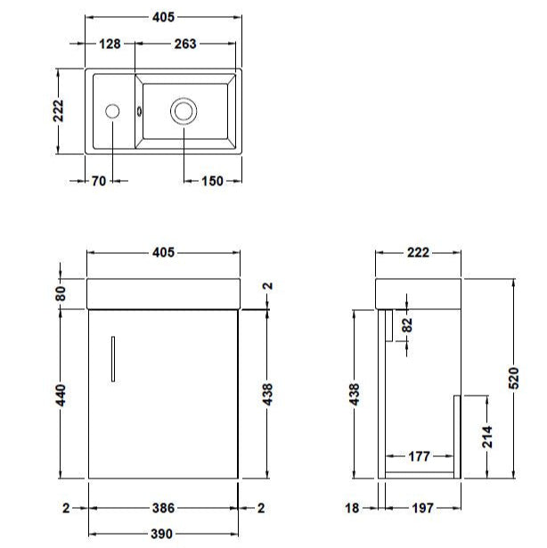 Nuie Vault 400mm Wall Hung 1 Door Vanity Unit & Basin Charcoal Black MIN010 LD