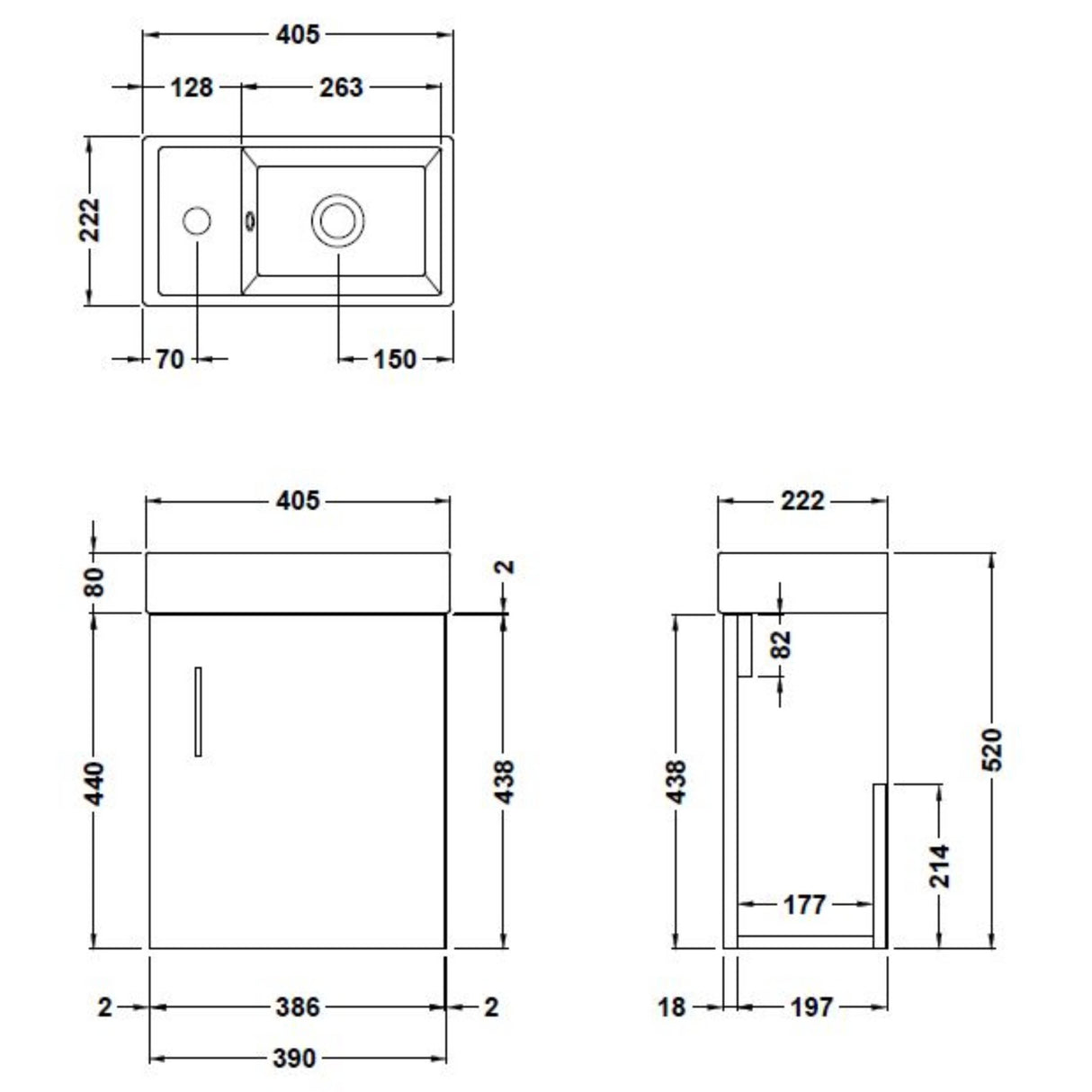 Nuie Vault 400mm Wall Hung 1 Door Vanity Unit & Basin Gloss Grey MIN013 LD