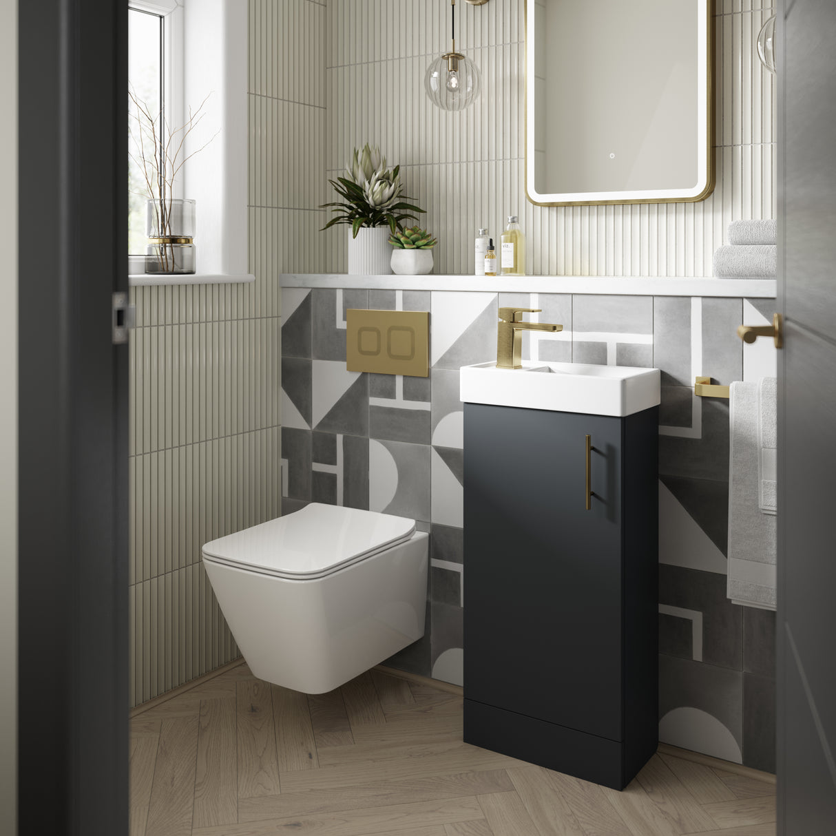 Nuie Vault 400mm Floor Standing 1 Door Vanity Unit & Basin Soft Black MIN024 LS
