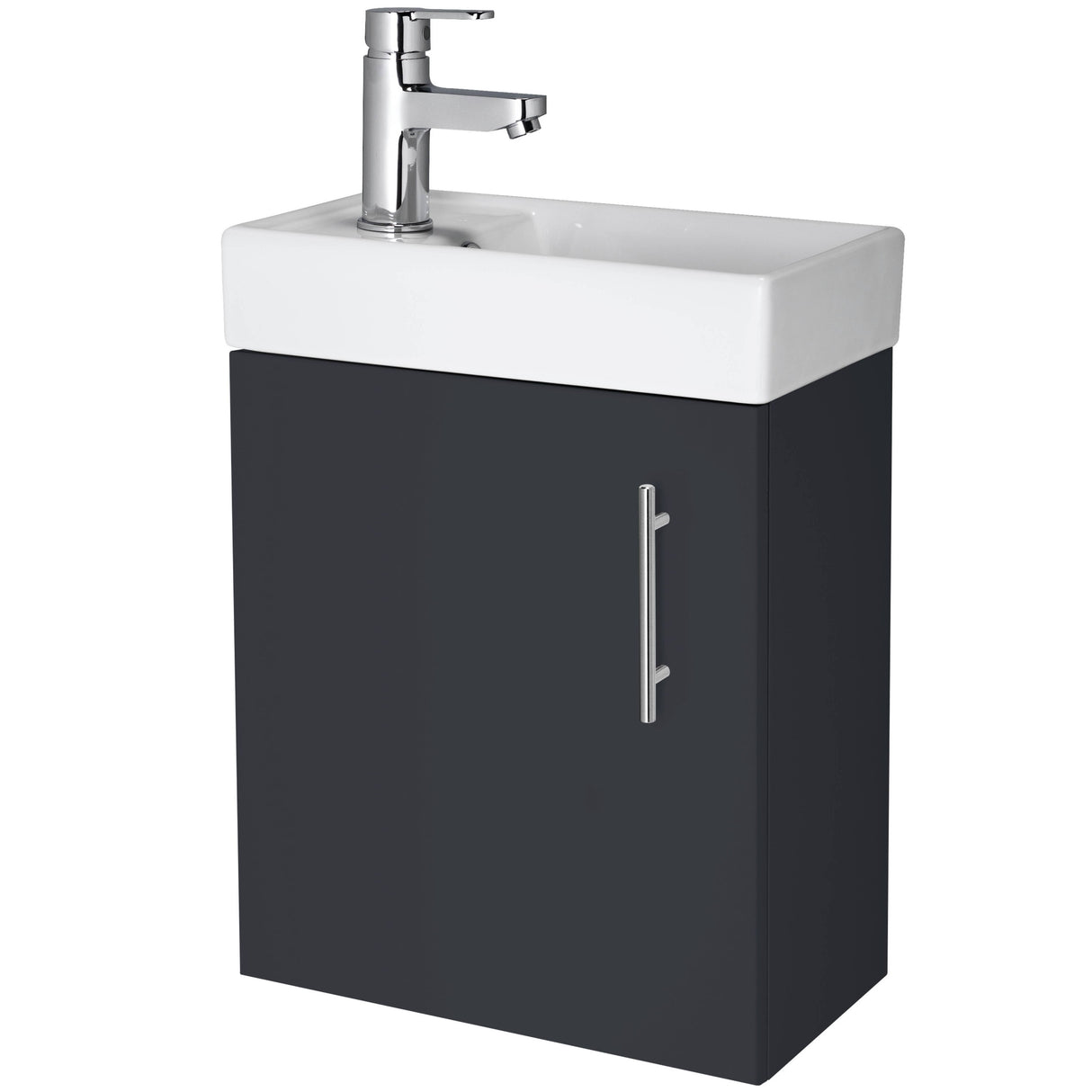 Nuie Vault 400mm Wall Hung 1 Door Vanity Unit & Basin Soft Black MIN025