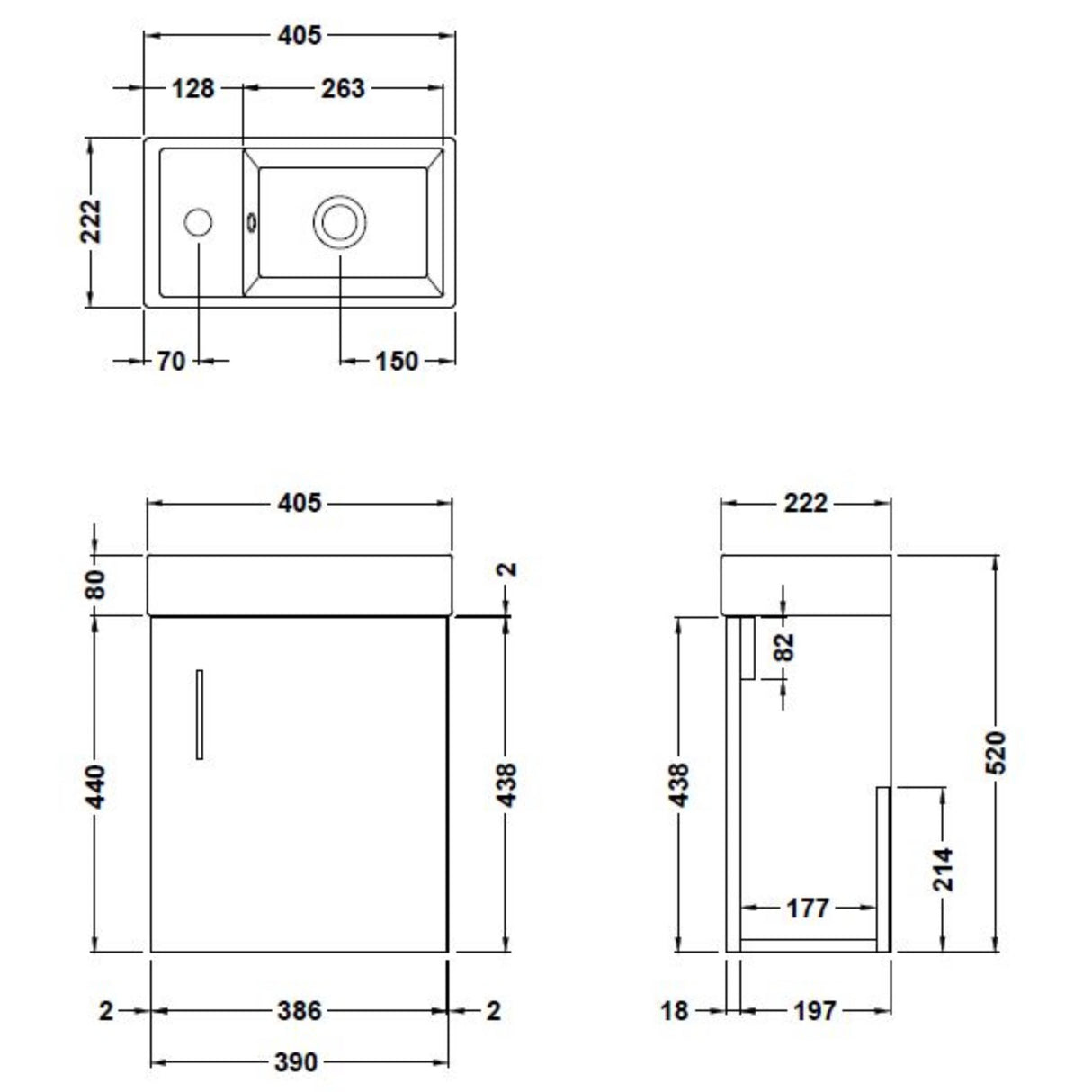 Nuie Vault 400mm Wall Hung 1 Door Vanity Unit & Basin Soft Black MIN025 LD
