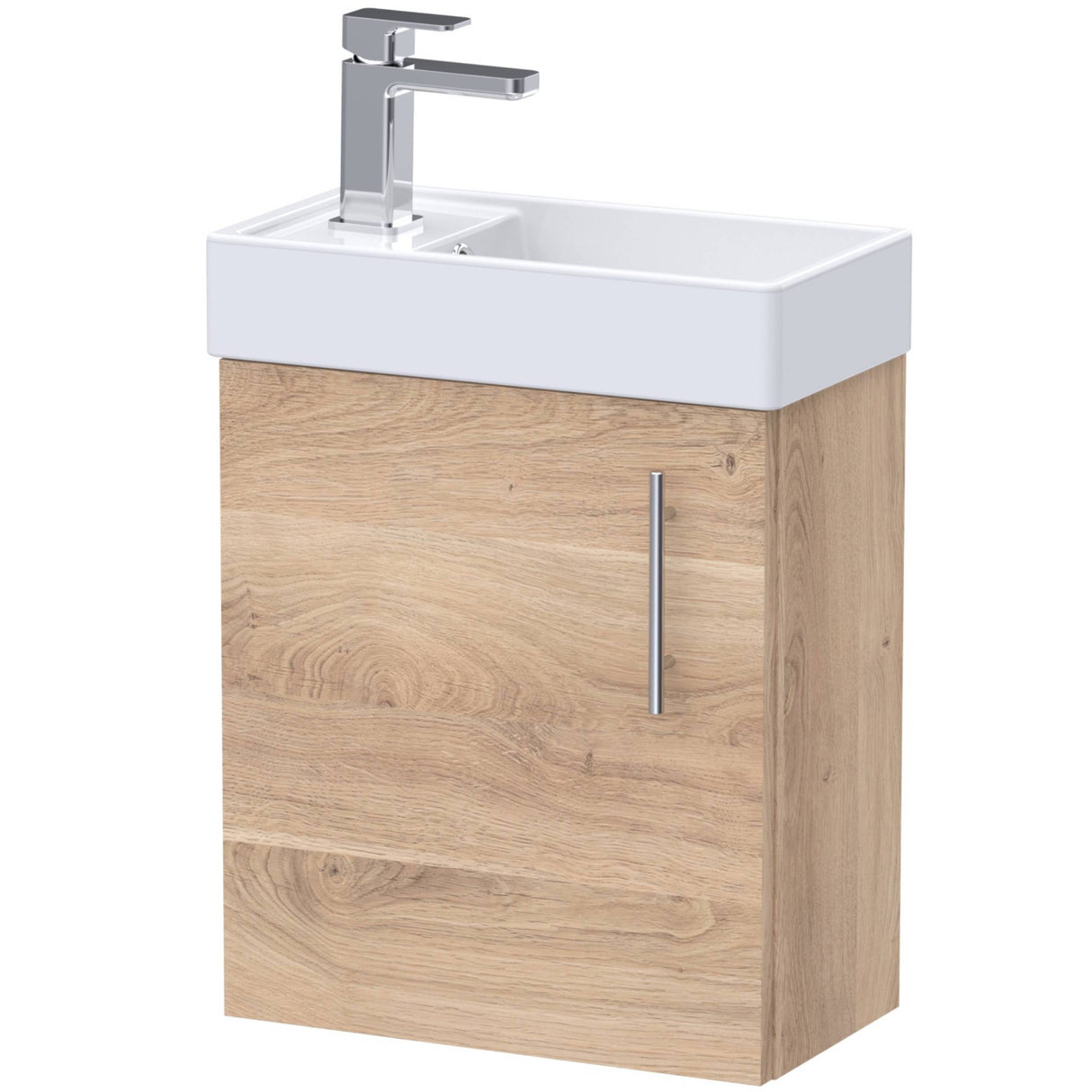 Nuie Vault 400mm Wall Hung 1 Door Vanity Unit & Basin Bleached Oak MIN031