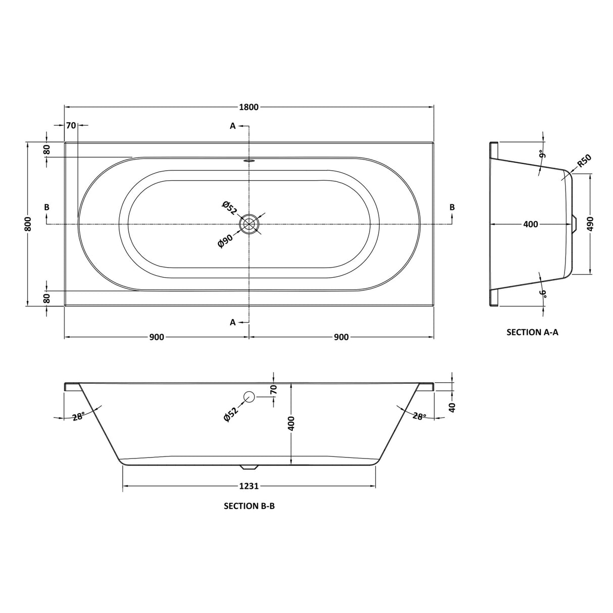Nuie Otley Round Double Ended Acrylic Bath White NBA514 LD