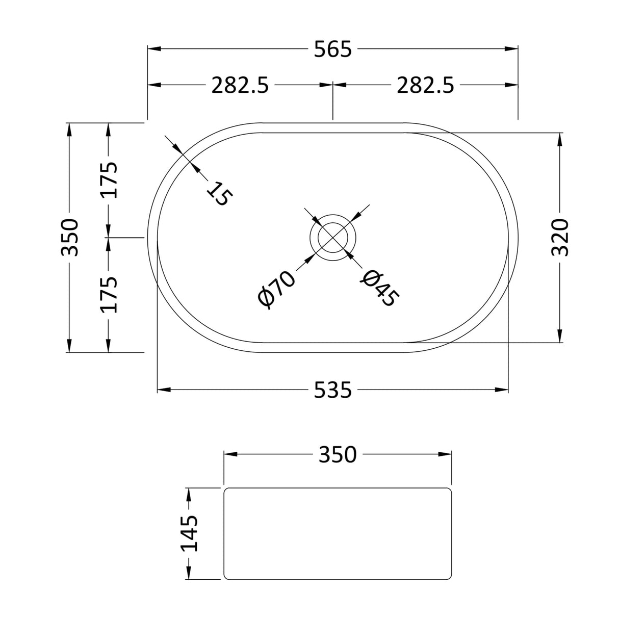 Nuie Oval Countertop Basin H145mm x W565mm x D350mm - 0 Tap Hole - With Overflow White NBV169 LD