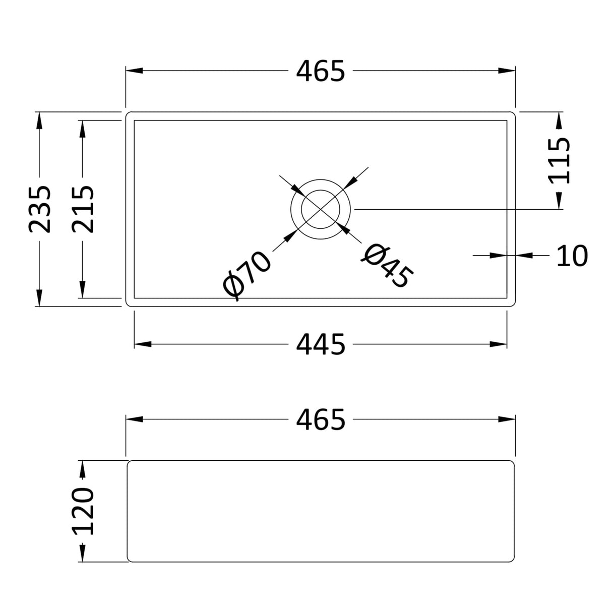 Nuie Rectangular Countertop Basin H120mm x W465mm x D235mm - 0 Tap Hole Matt White NBV280 LD