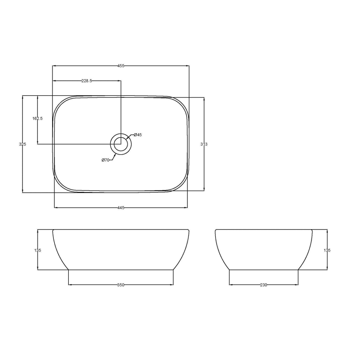 Nuie Soft Square Countertop Basin H135mm x W455mm x D325mm - 0 Tap Hole Matt Grey NBV358 LD