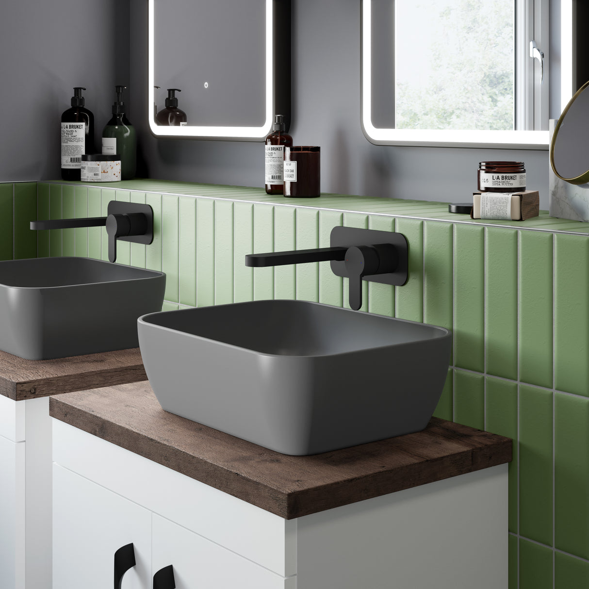 Nuie Soft Square Countertop Basin H135mm x W455mm x D325mm - 0 Tap Hole Matt Grey NBV358