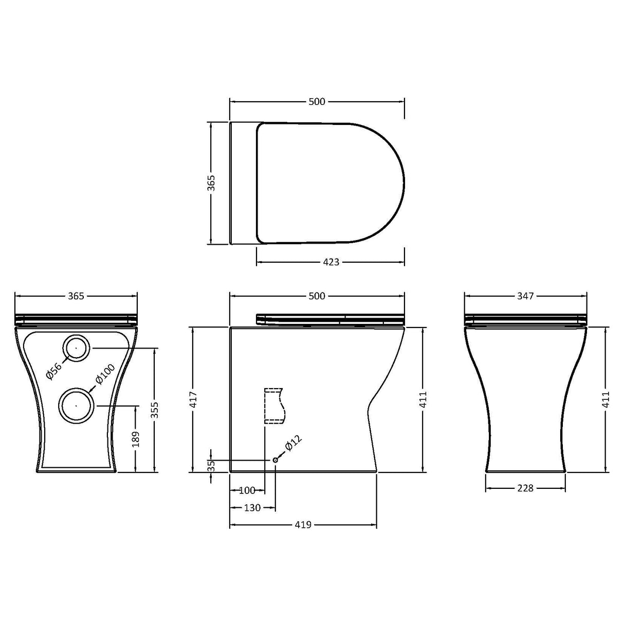 Nuie Freya Rimless Back to Wall Toilet & Soft Close Seat NCG306 LD