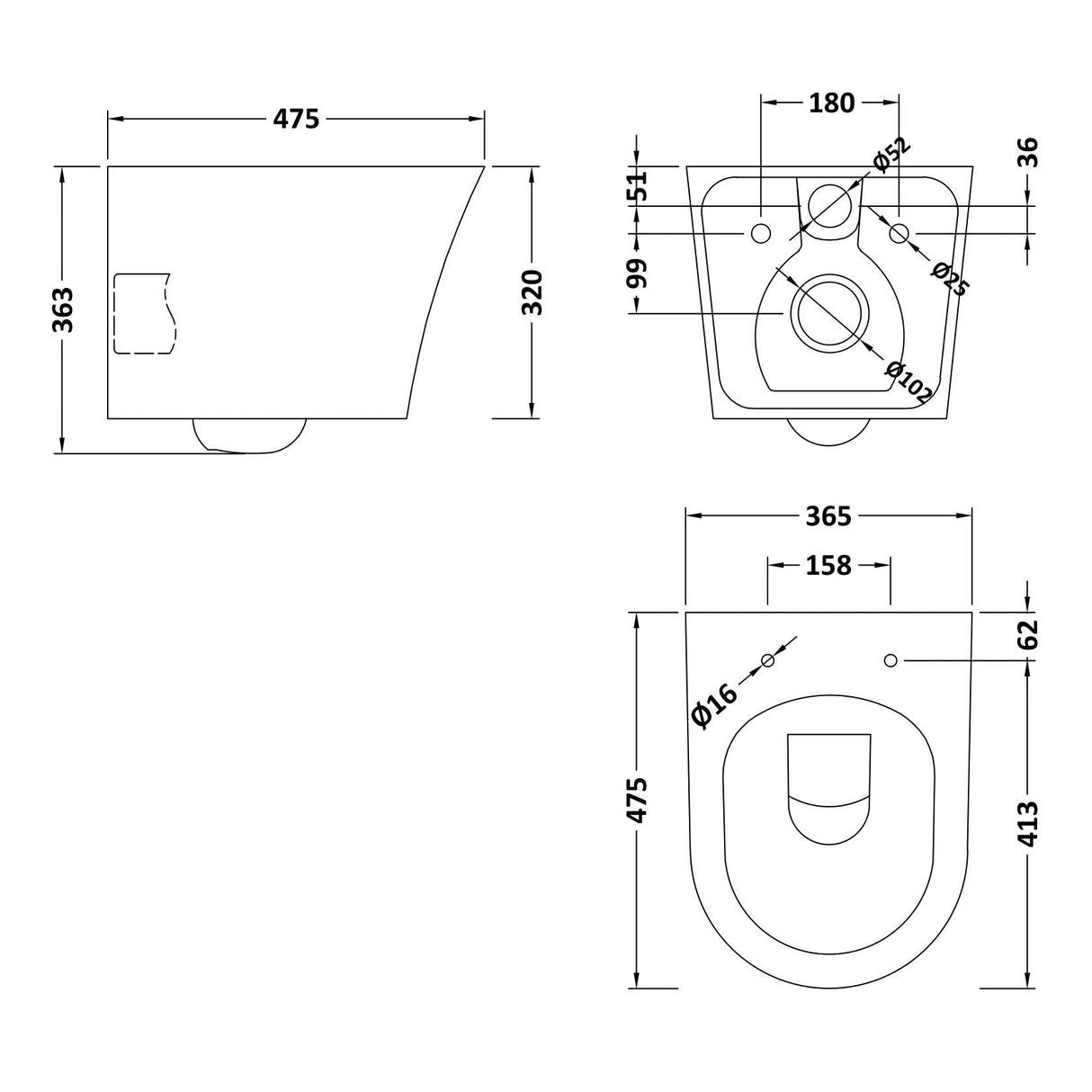 Nuie Freya Rimless Wall Hung Toilet Pan & Soft Close Seat NCG341 LD
