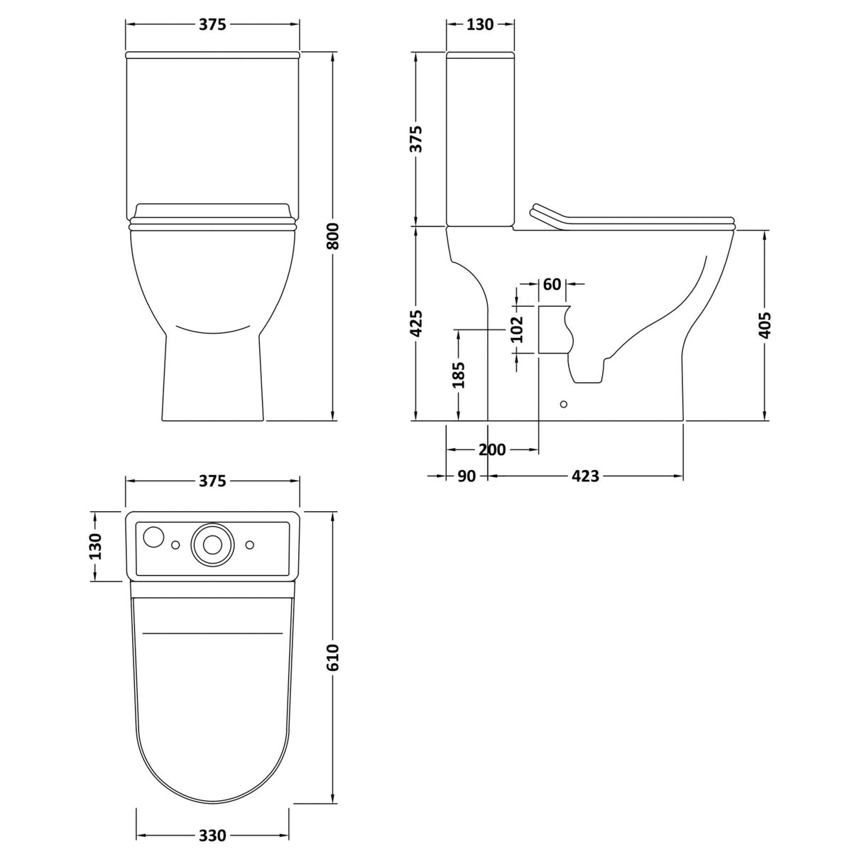 Nuie Freya Compact Rimless Close Coupled Toilet & Soft Close Seat NCG350 LD