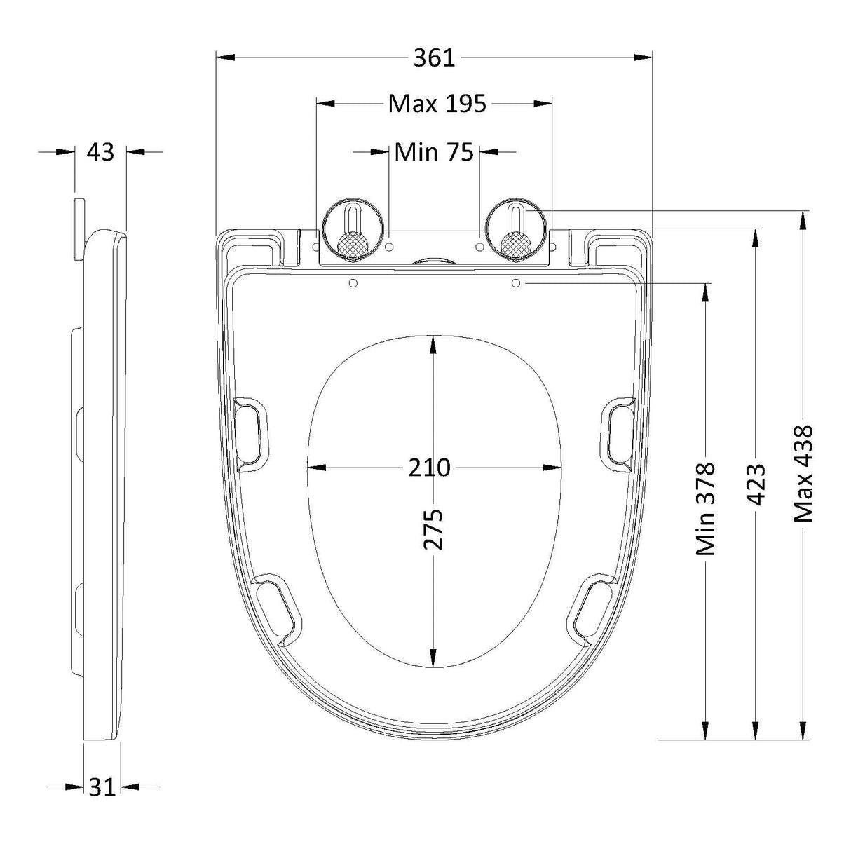 Nuie Round Wrapover Soft Close Toilet Seat with Top Fix White NCG399 LD