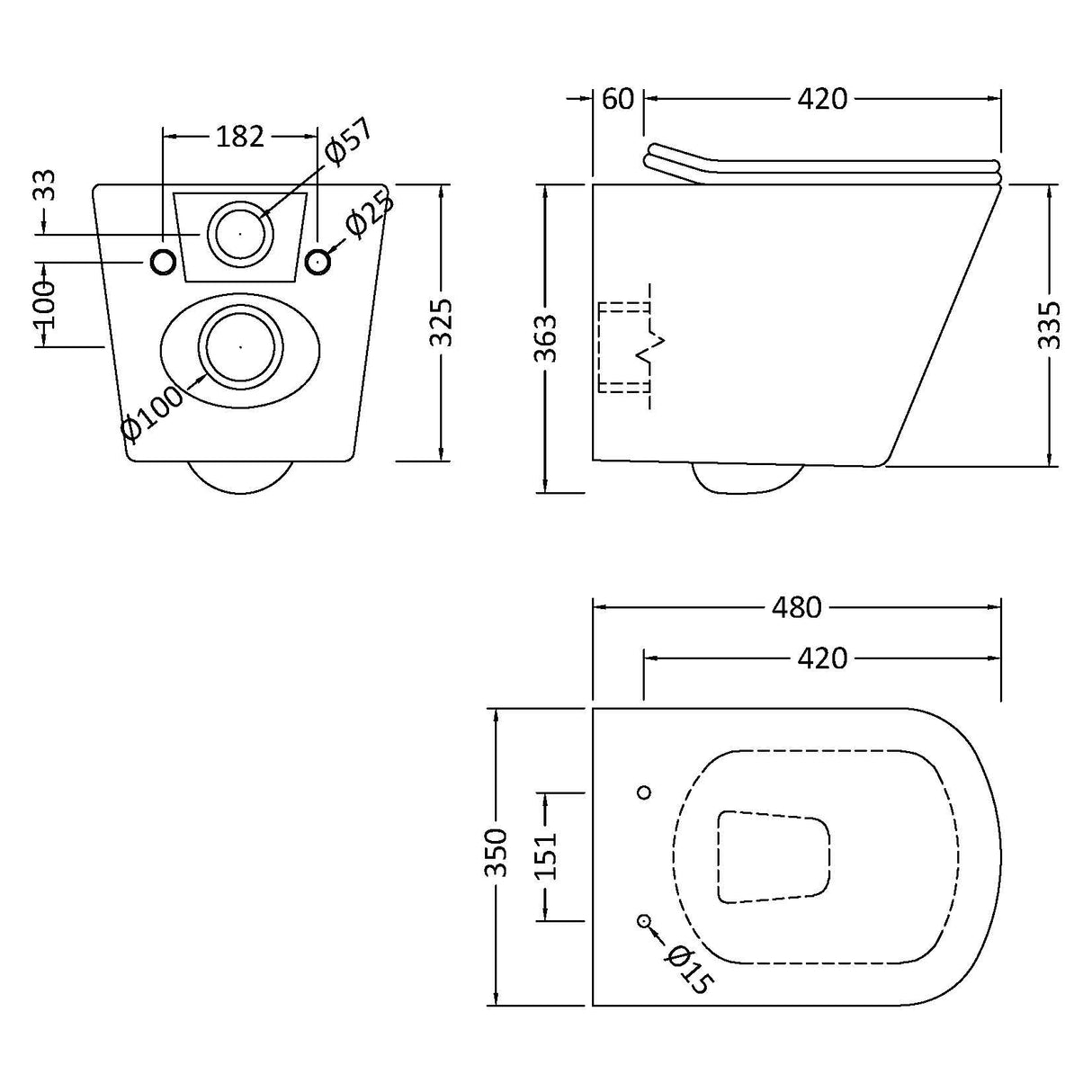 Nuie Ava Rimless Wall Hung Toilet & Soft Close Sandwich Seat NCG440 LD
