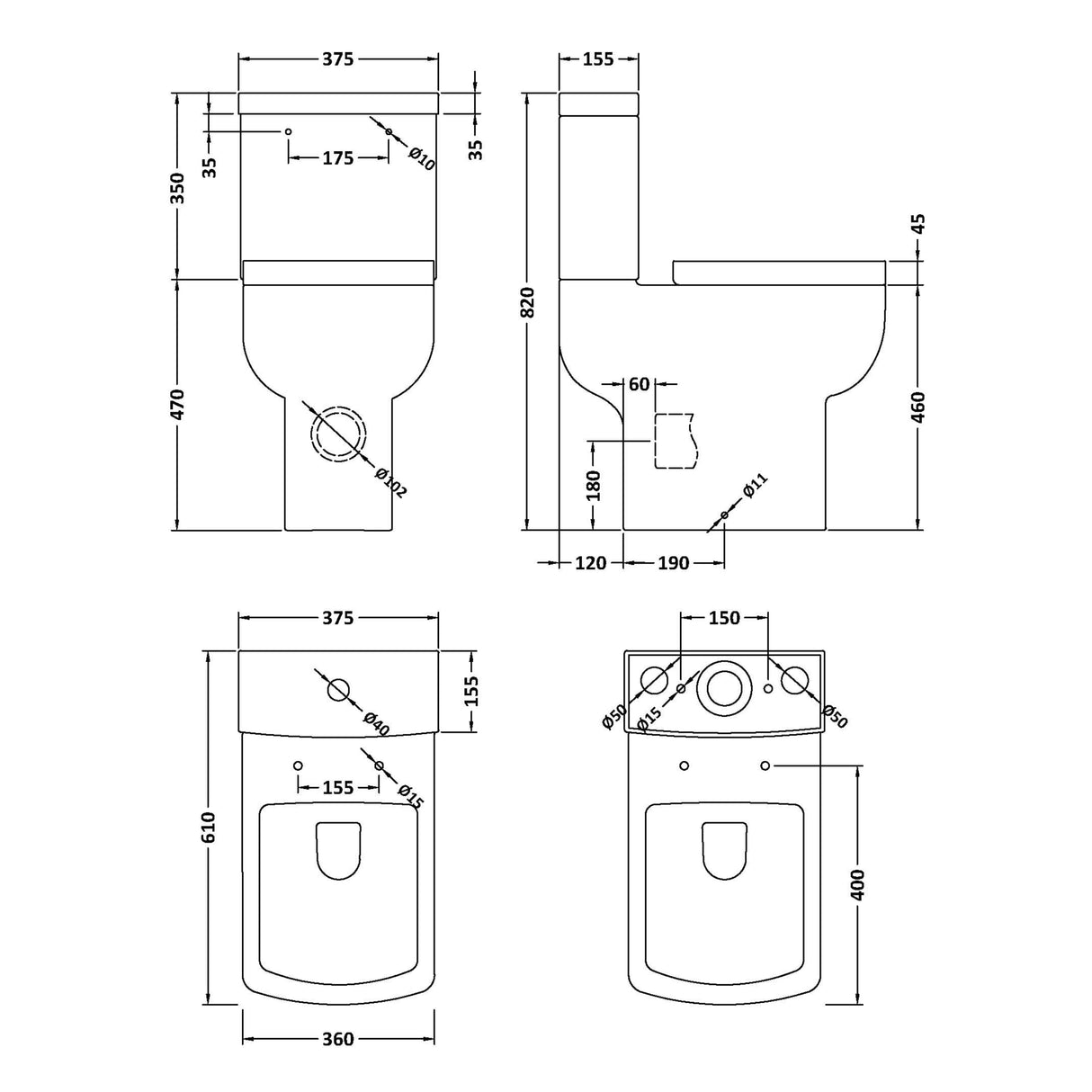 Nuie Ava Comfort Height Close Coupled Toilet & Soft Close Seat NCG491 LD