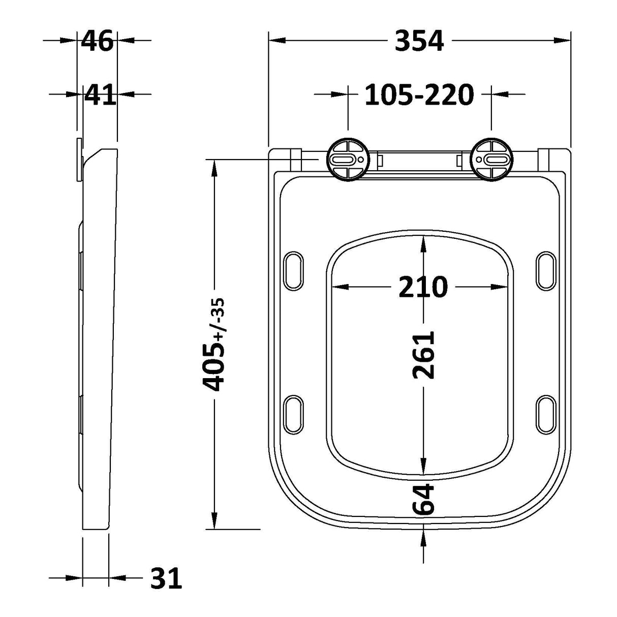 Nuie Square Wrapover Soft Close Toilet Seat PP with Top Fix White NCG496 LD