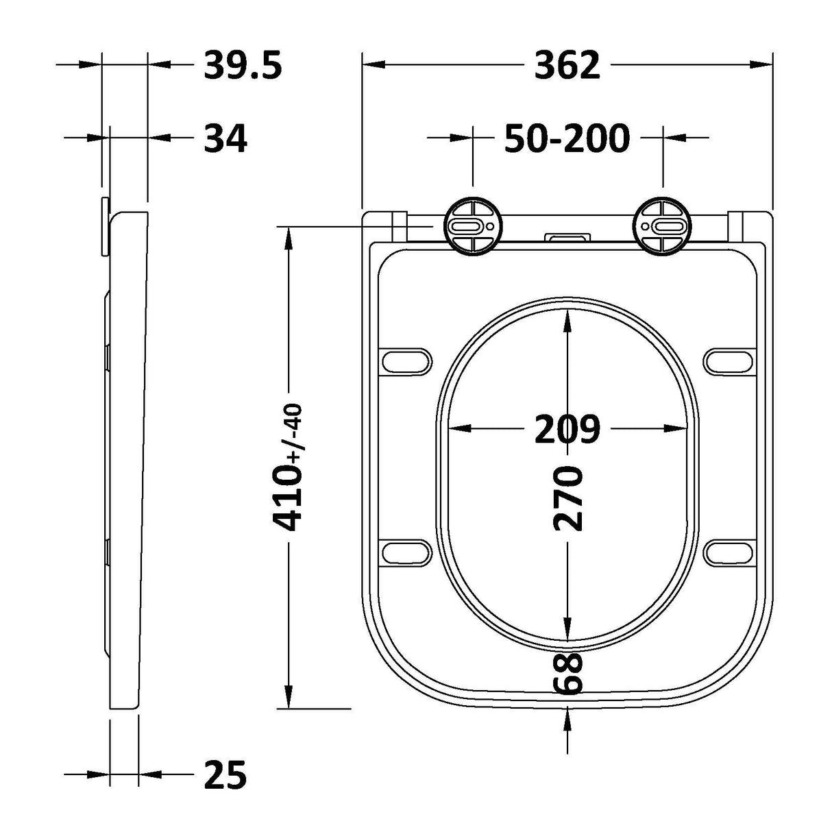 Nuie Square Wrapover Soft Close Toilet Seat Urea with Top Fix White NCG499 LD
