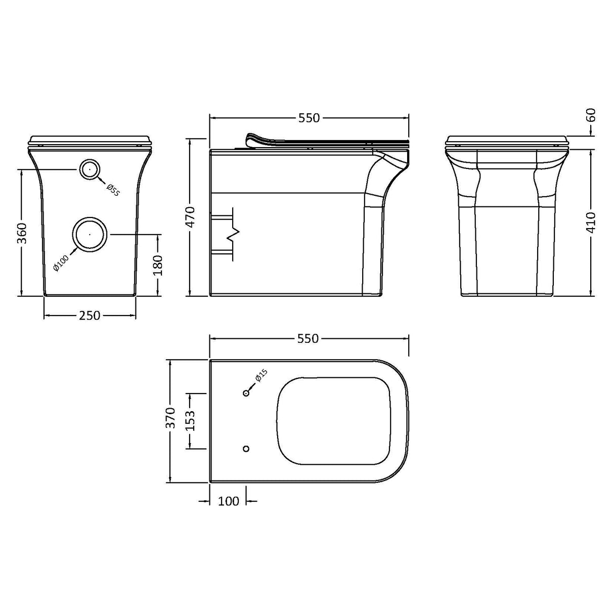 Nuie Ava Rimless Back To Wall Toilet & Soft Close Sandwich Seat NCG506 LD