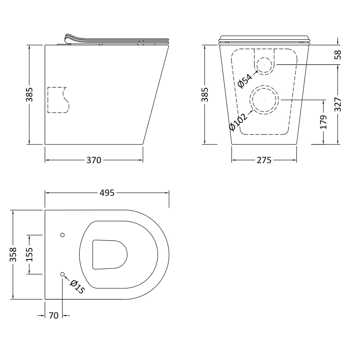 Nuie Freya Rimless Back to Wall Toilet Pan & Soft Close Seat NCG606 LD