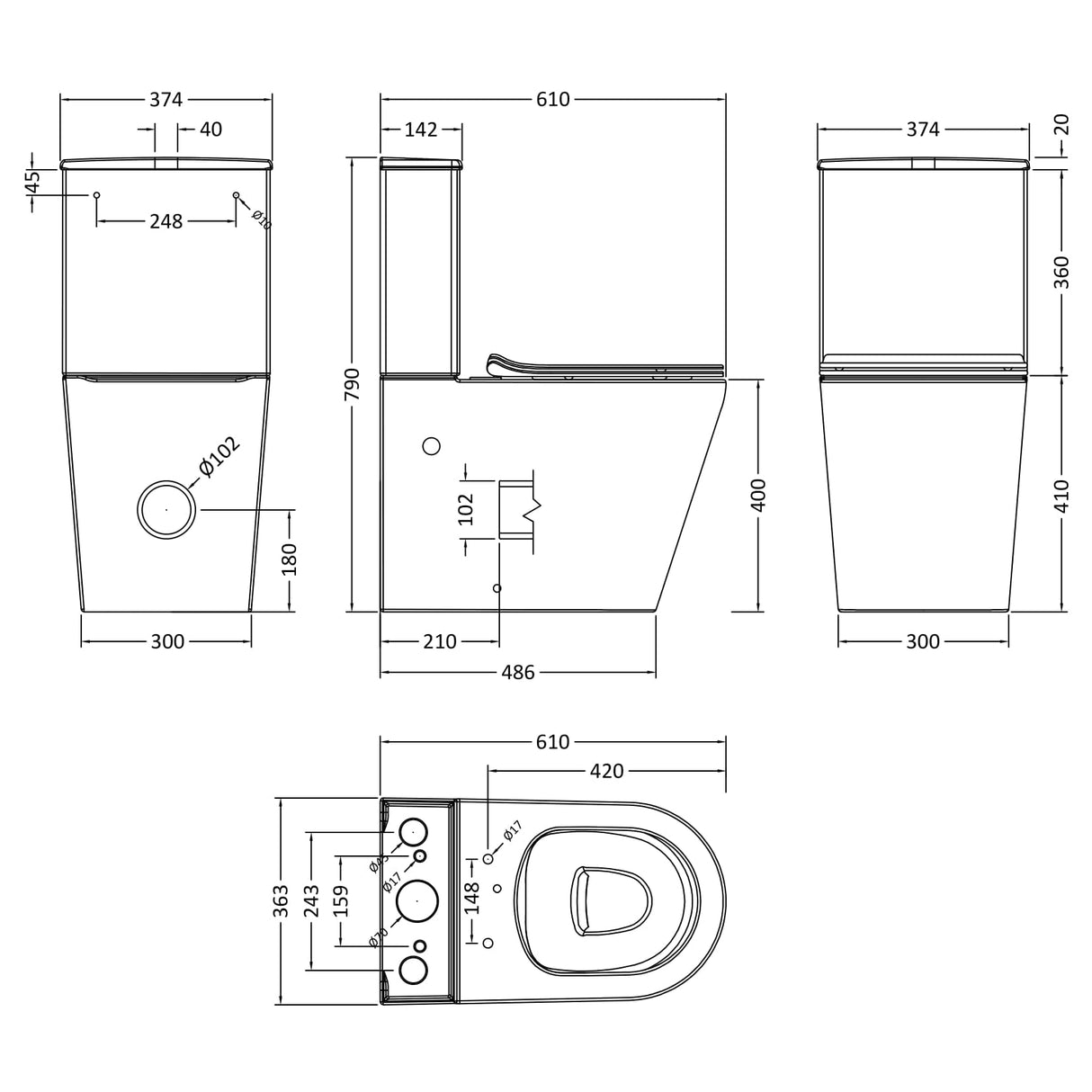Nuie Freya BTW Rimless Close Coupled Toilet & Soft Close Seat NCG650 LD