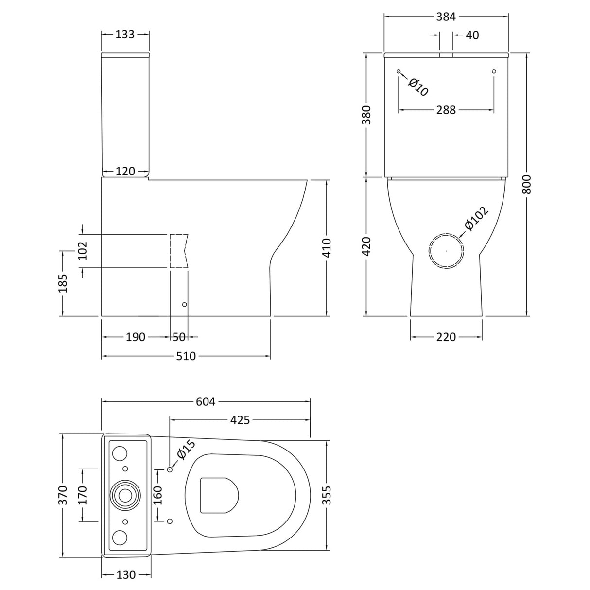 Nuie Freya BTW Compact Rimless Close Coupled Toilet & Soft Close Seat NCG850 LD