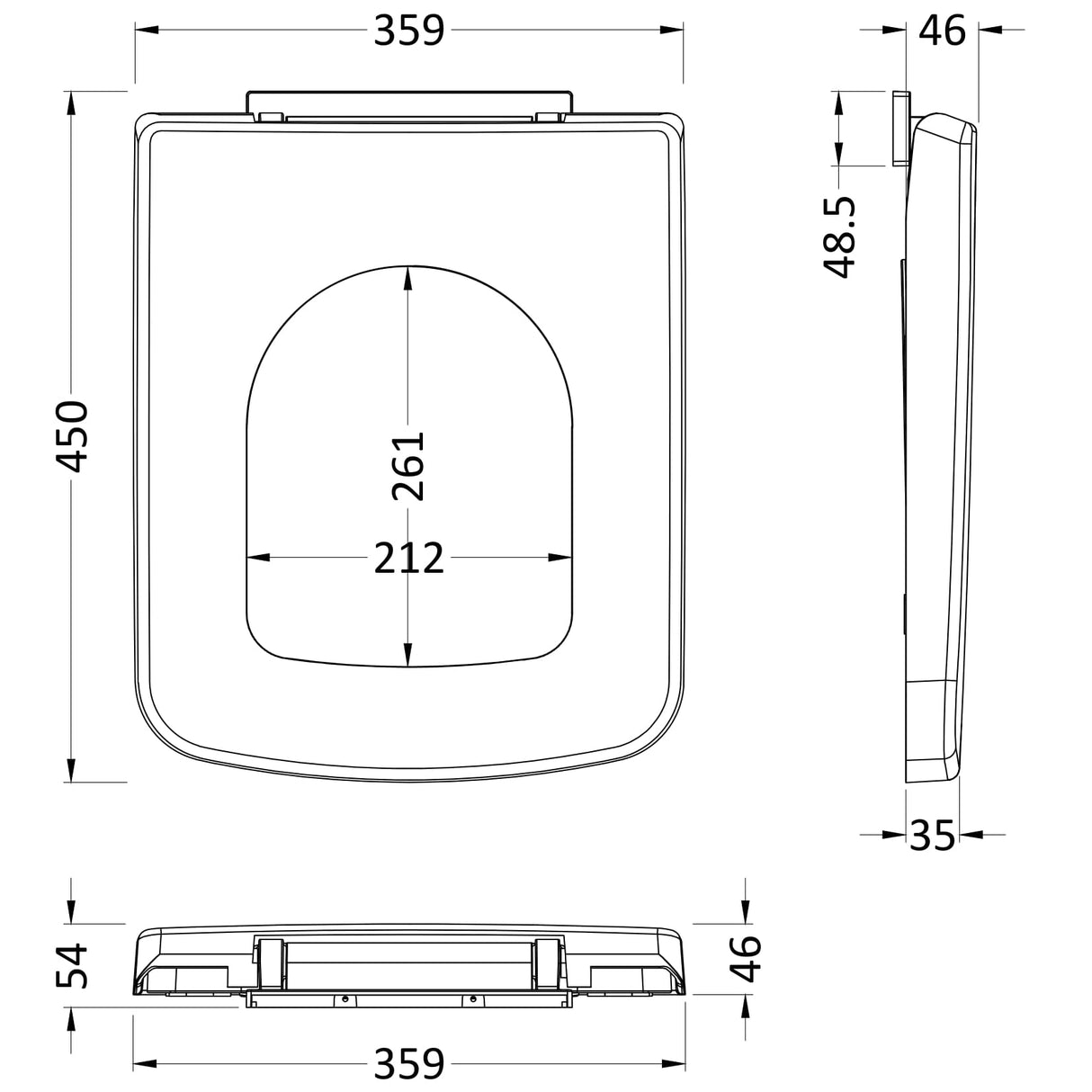 Nuie Standard Square Soft Close Toilet Seat with Top Fix White NCH196 LD