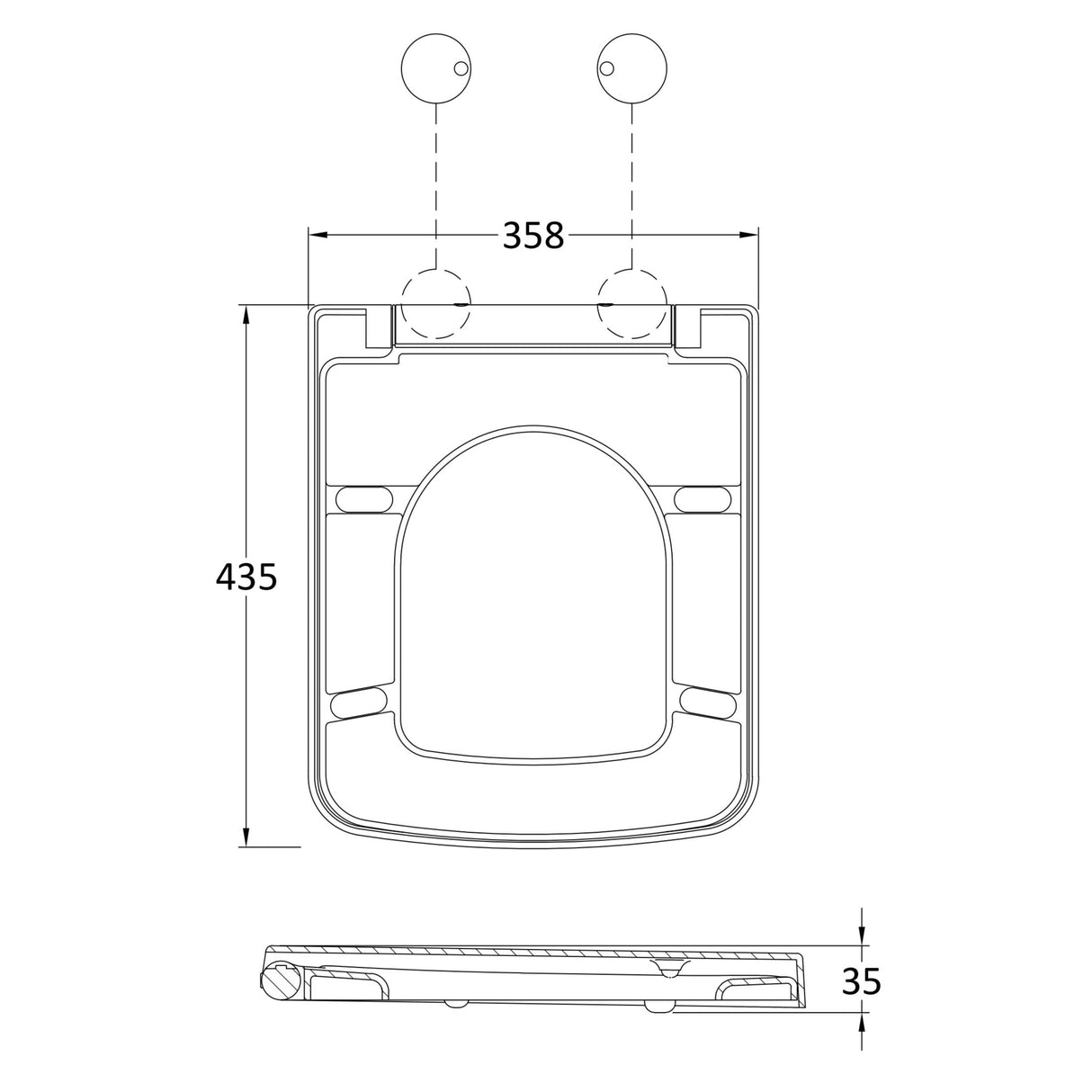 Nuie Luxury Square Tapered Edge Soft Close Toilet Seat with Top Fix White NCH198W LD