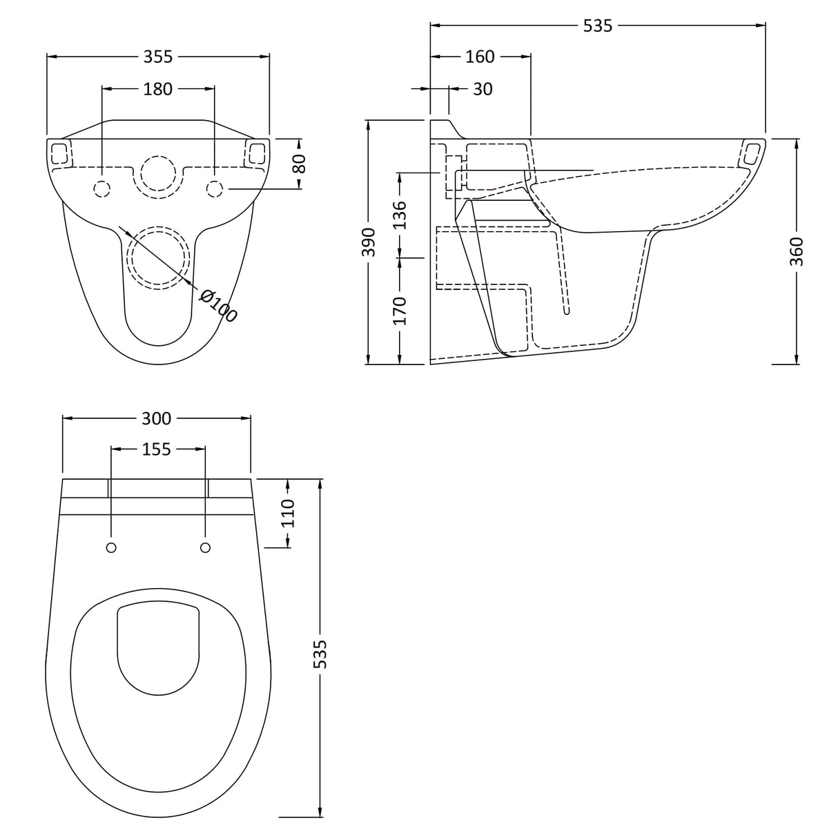 Nuie Melbourne Wall Hung Toilet Without Seat NCS140 LD