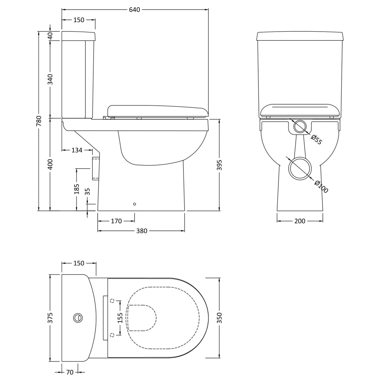 Nuie Ivo Modern Close Coupled Toilet & Soft Close Seat NCS250 LD