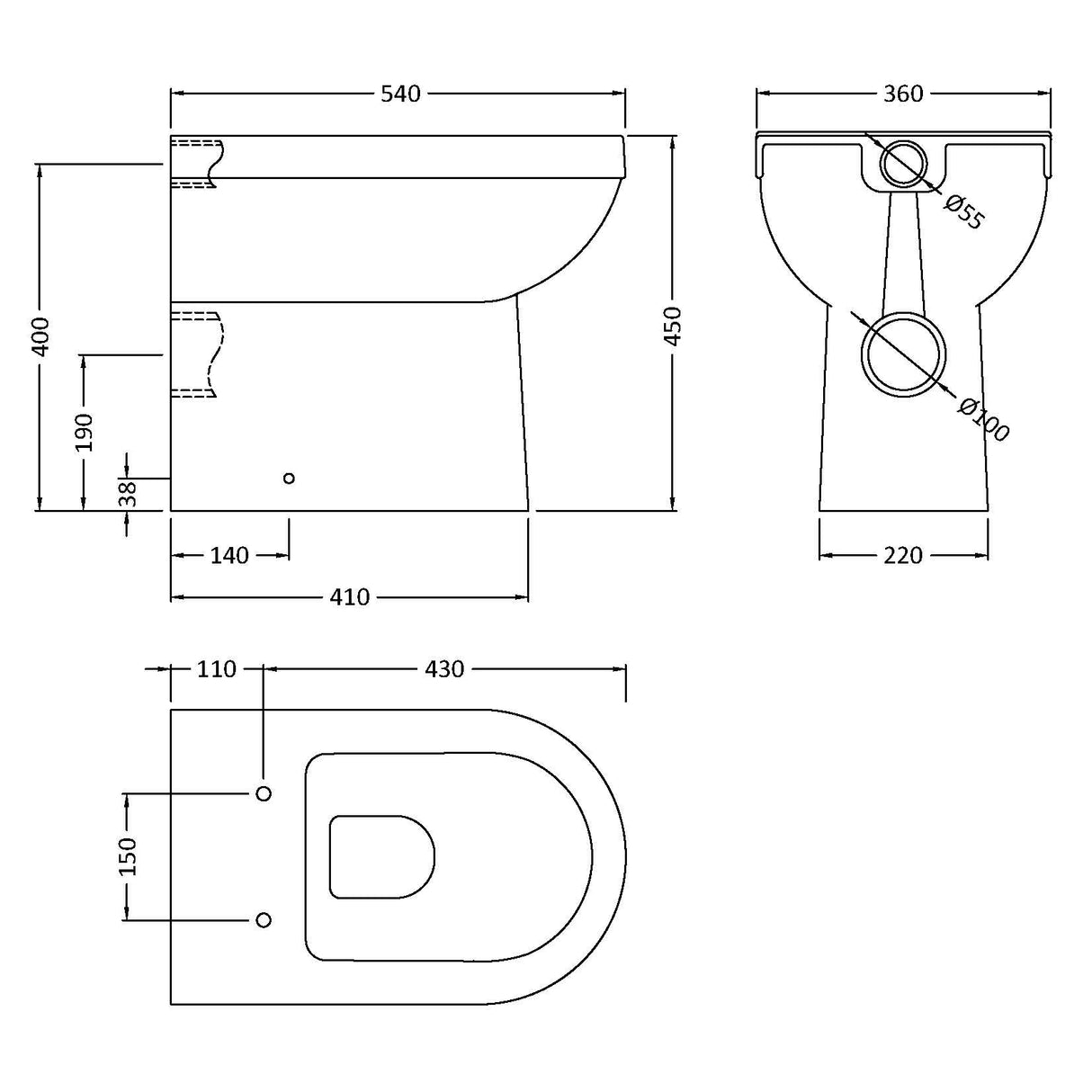 Nuie Ivo Comfort Height Back To Wall Toilet NCS296 LD