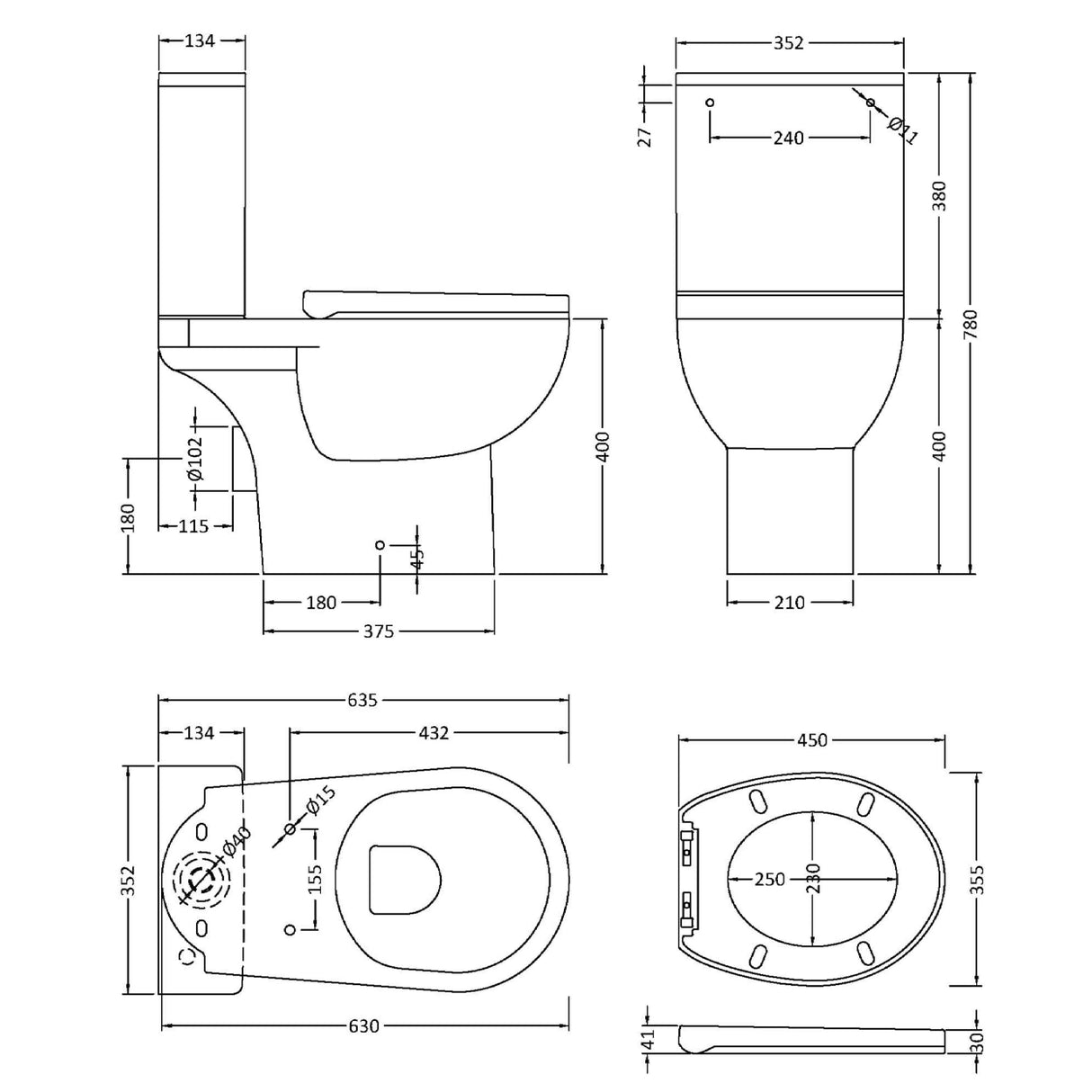 Nuie Fay Rimless Close Coupled Toilet & Soft Close Seat NCS750 LD