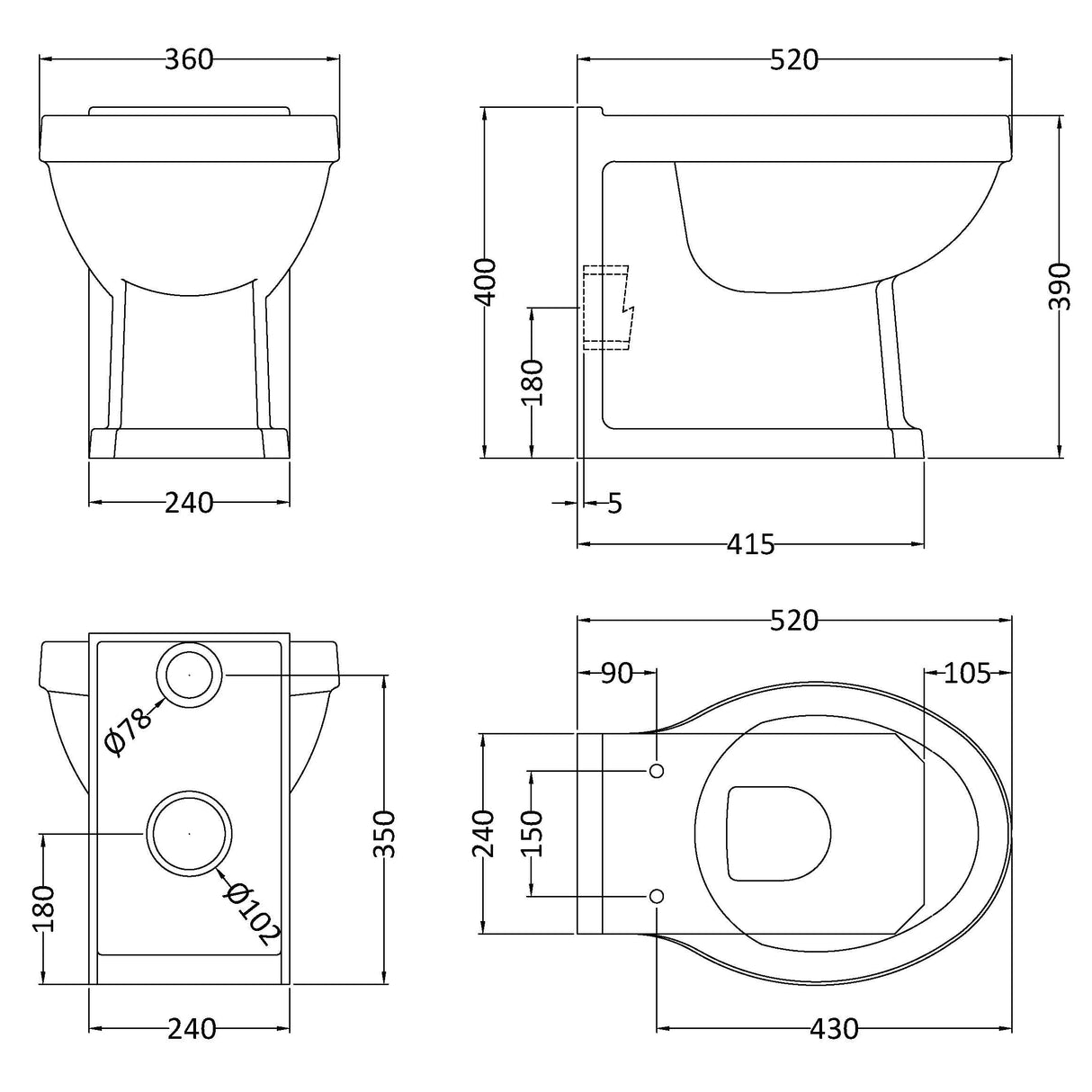 Nuie Carlton Back To Wall Toilet NCS806 LD