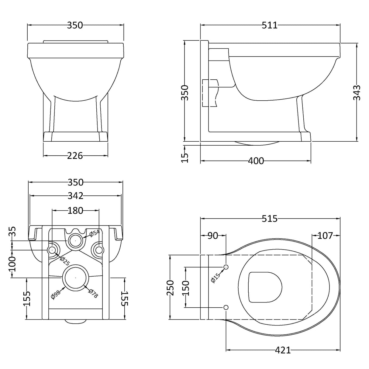 Nuie Carlton Wall Hung Toilet NCS840 LD