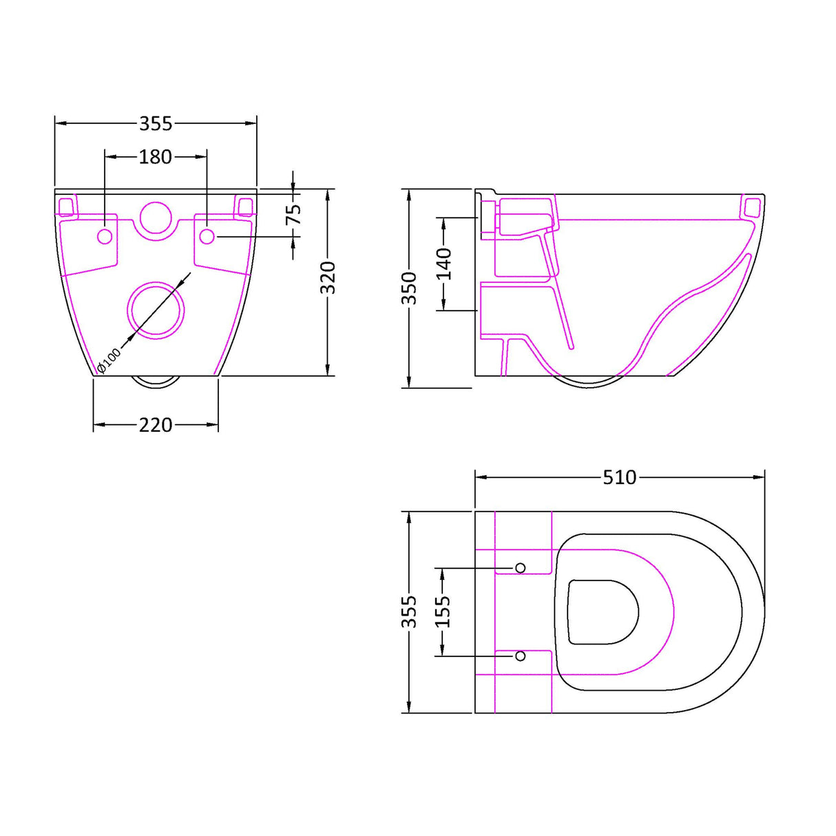Nuie Provost Wall Hung Toilet Without Seat NCU900C LD