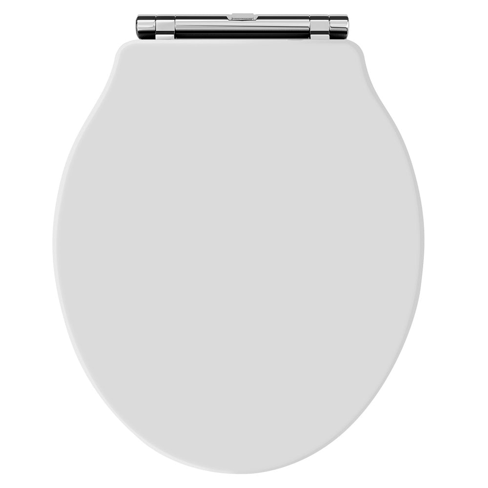 Old London Chancery Soft Close Wooden Toilet Seat With Chrome Hinges, Top Fix White NLS198