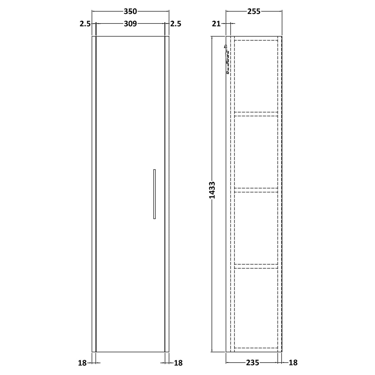 Hudson Reed Juno 1 Door Wall Mounted Tallboy Storage Unit W350 x D255mm Coastal Grey NPF2361 LD