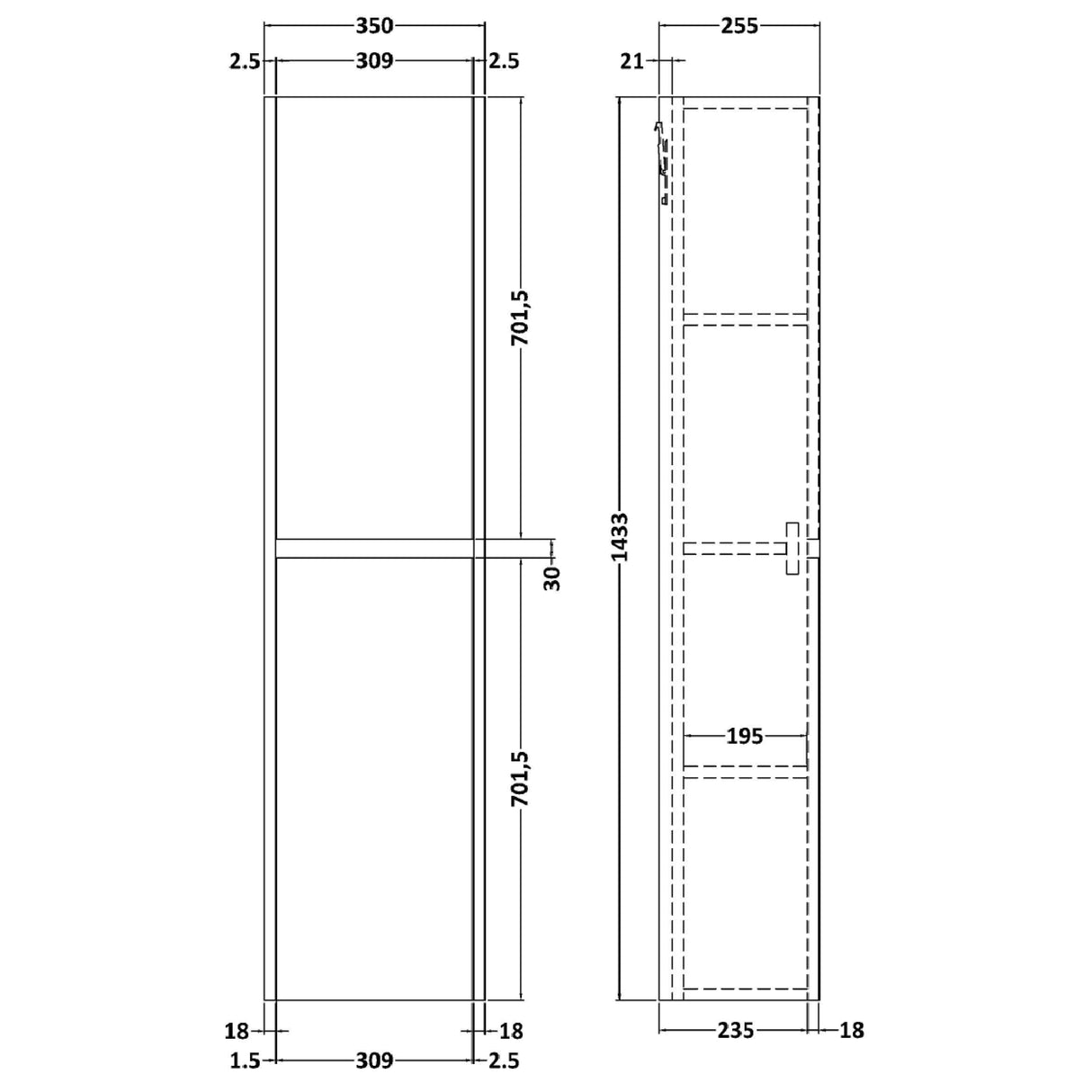 Nuie Havana 2 Door Wall Hung Tall Storage Unit W350mm Metallic Slate NPH2662 LD