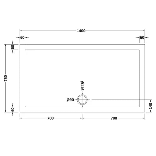 Nuie Pearlstone Slip Resistant Large Rectangular Shower Tray White NSR032 LD