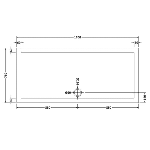 Nuie Pearlstone Slip Resistant Large Rectangular Shower Tray White NSR062 LD
