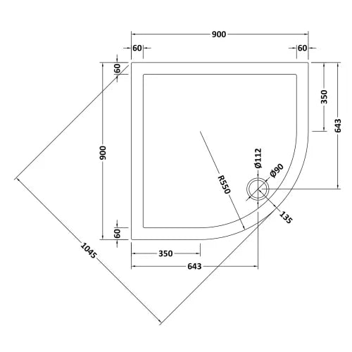 Nuie Pearlstone Slip Resistant Quadrant Shower Tray White NSR106 LD