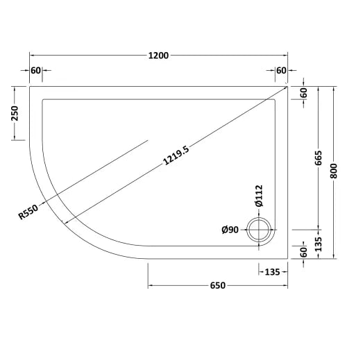 Nuie Pearlstone Slip Resistant Offset Quadrant Shower Tray White NSR112 LD
