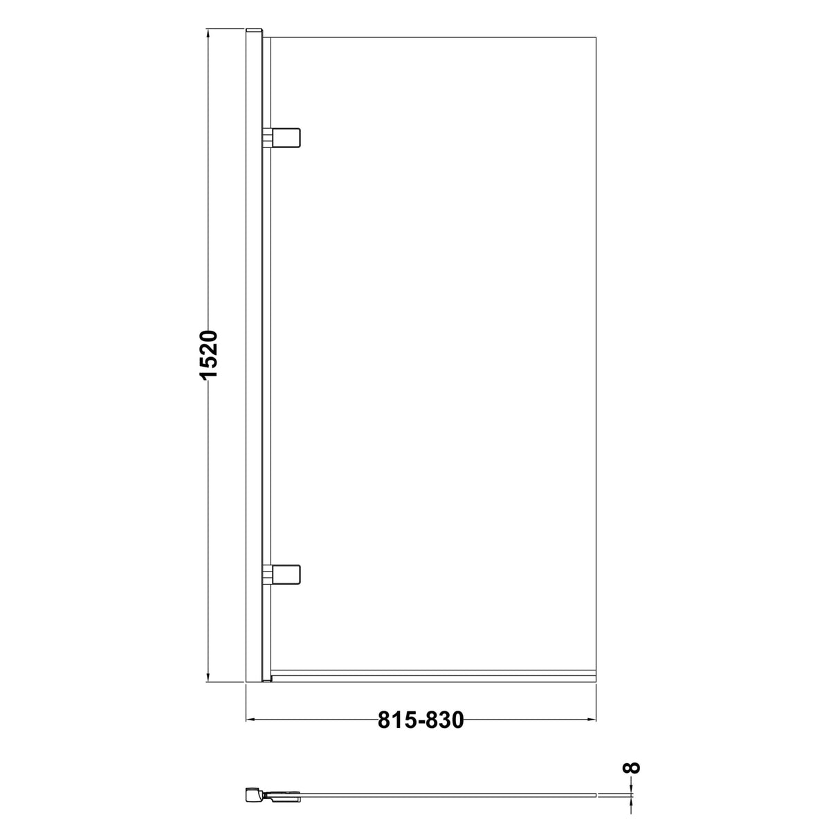 Nuie Square Hinged Bath Screen - 8mm Glass (H1520 x W815-830mm) Matt Black NSSQ7BP LD