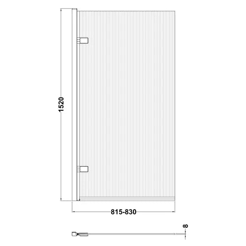 Nuie Fluted Square Hinged Bath Screen - 8mm Glass (H1520 x W815-830mm) Brushed Brass NSSQ7FLBB LD
