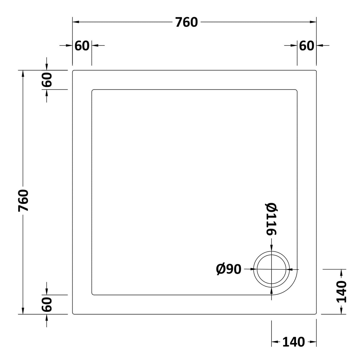 Nuie Pearlstone Square Shower Tray Gloss White NTP003 LD