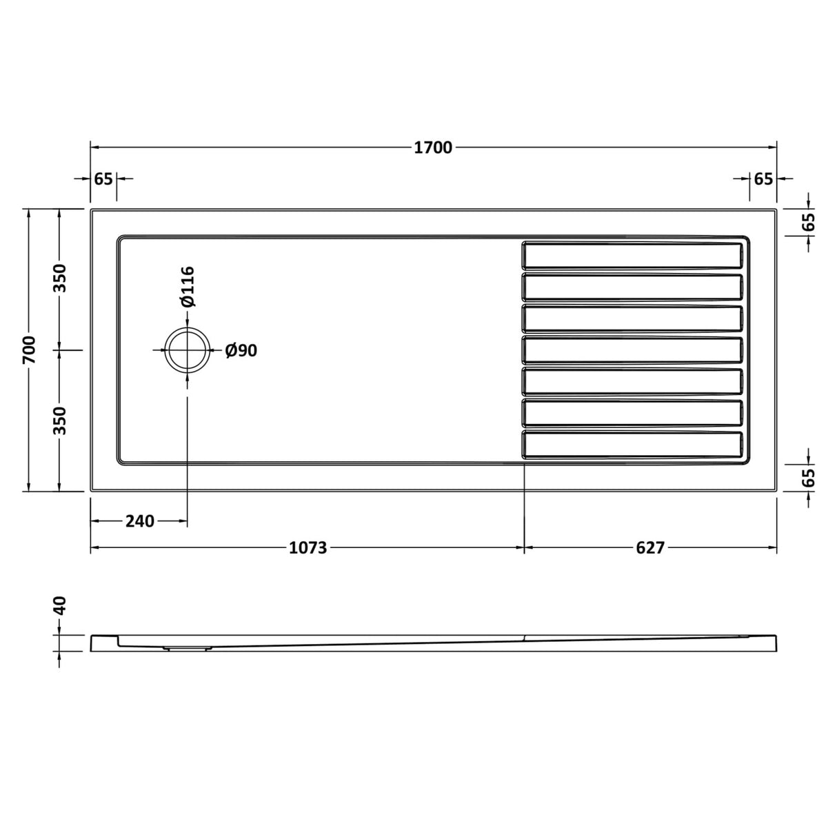 Nuie Pearlstone Rectangular Walk-In Shower Tray Gloss White NTP1770 LD