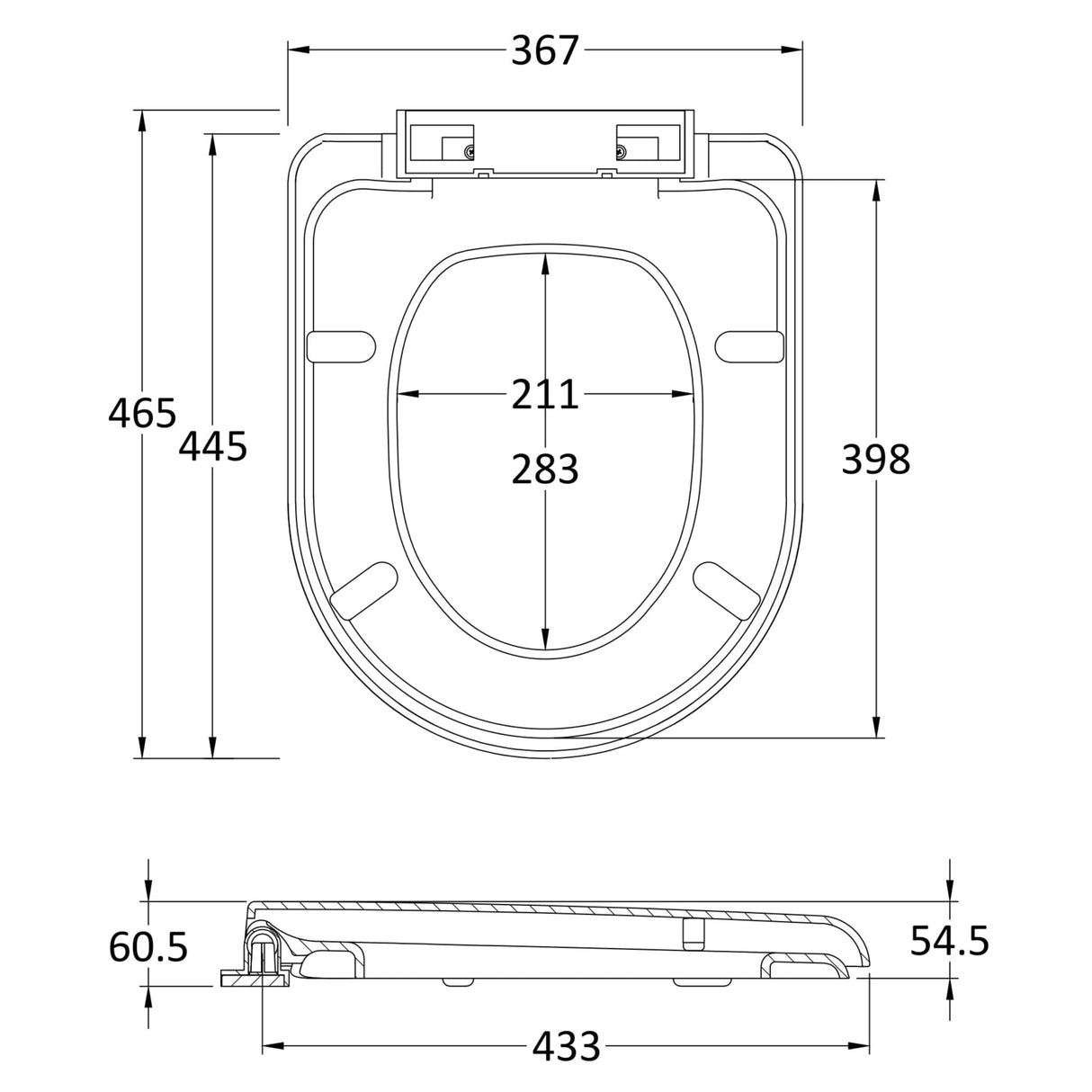 Nuie D-Shape Soft Close Toilet Seat with Top Fix White NTS002 LD