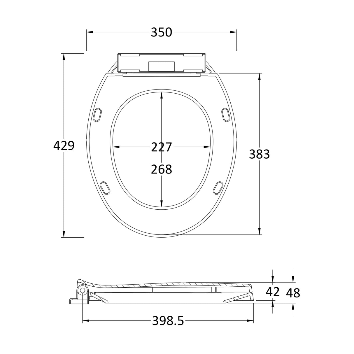 Nuie Standard Round Soft Close Toilet Seat with Bottom Fix White NTS010 LD