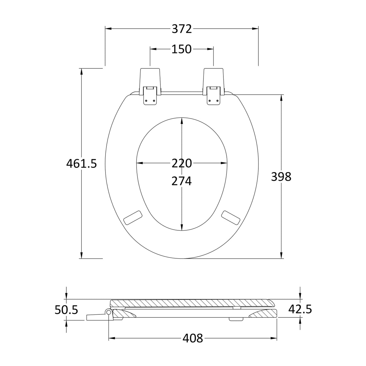 Nuie Wooden Round Toilet Seat with Bottom Fix White NTS303 LD