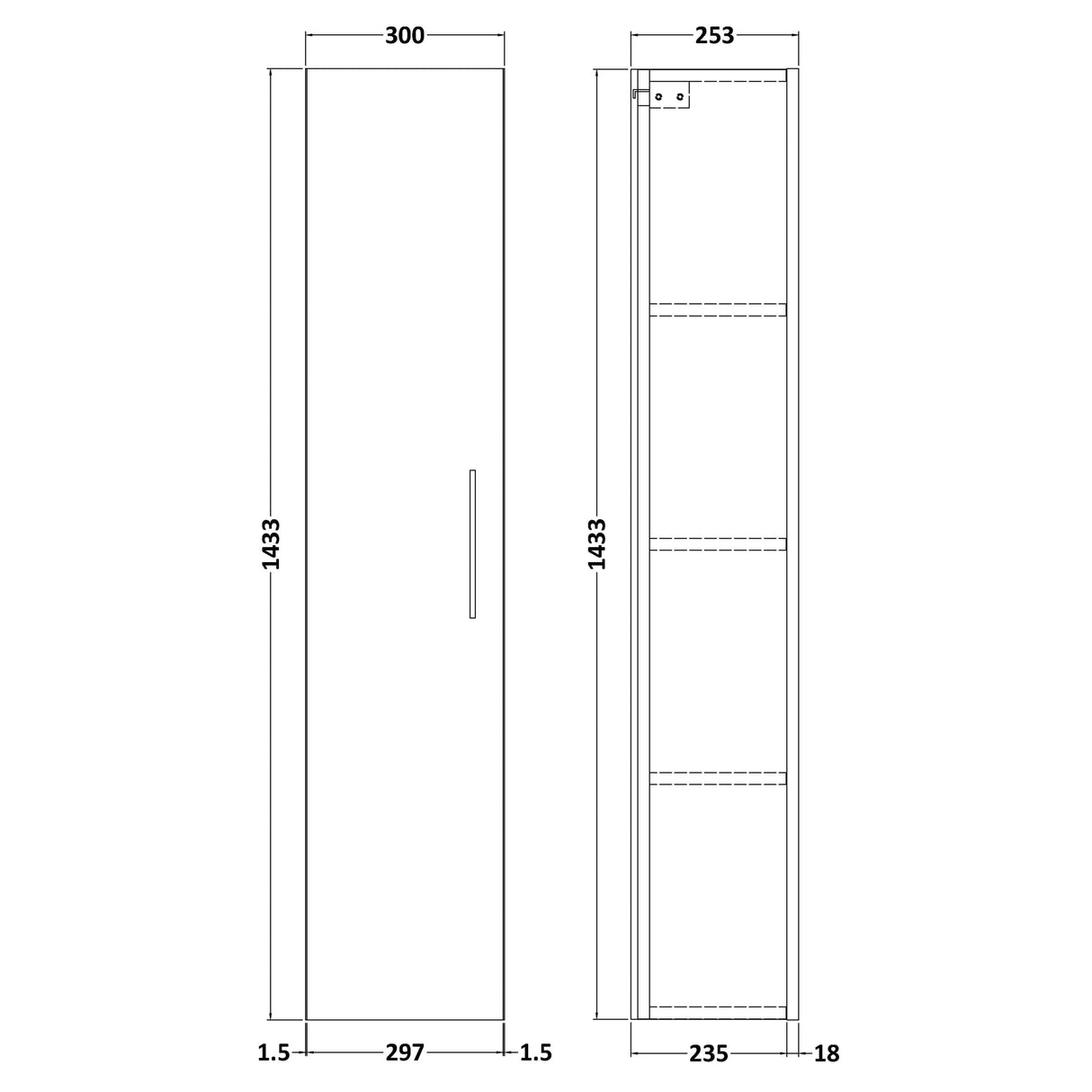 Nuie Arno 1 Door Wall Hung Tall Storage Unit W300mm Charcoal Black NVF661N LD