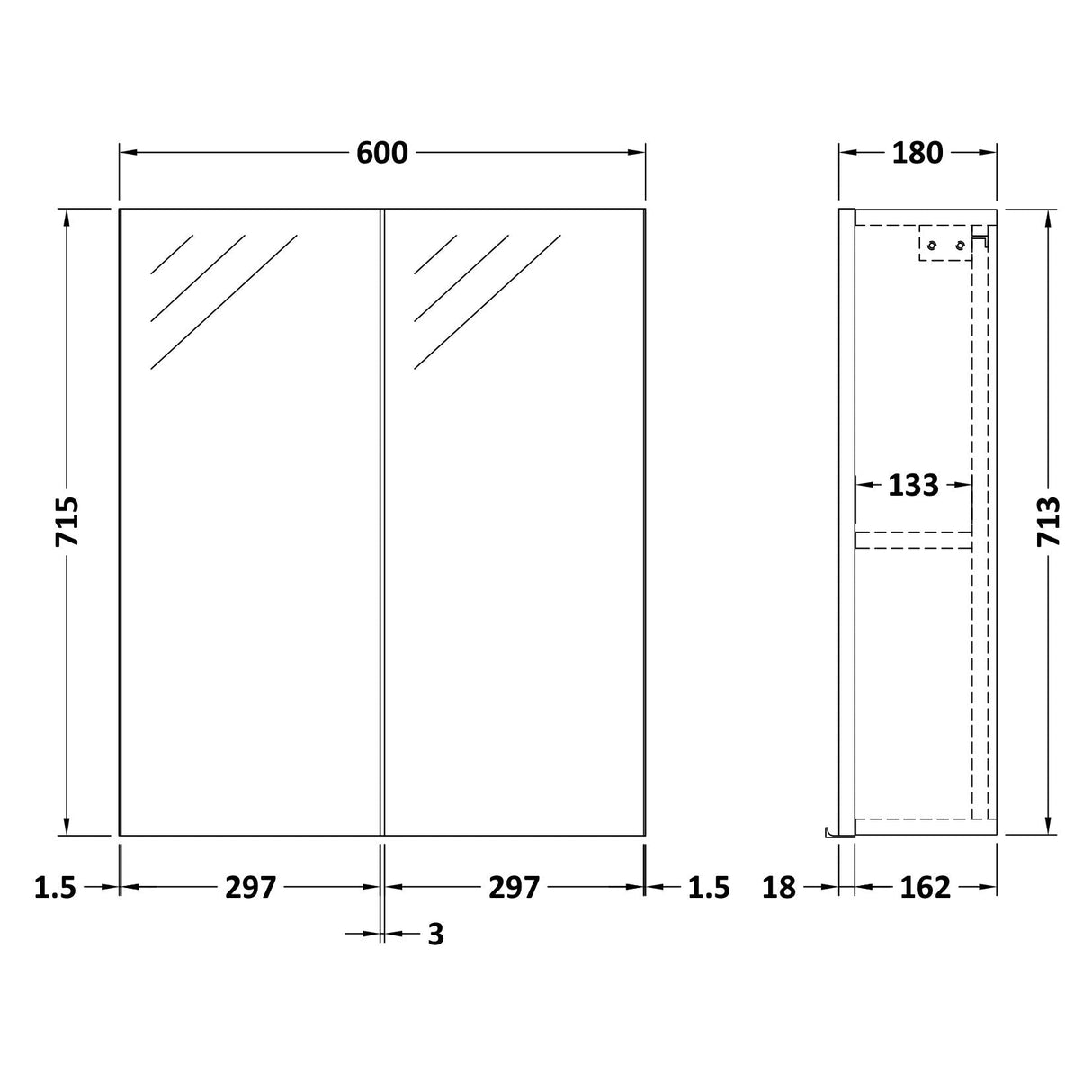 Nuie Arno 2 Door Wall Hung Mirrored Cabinet W600mm Satin Grey OFF2217 LD